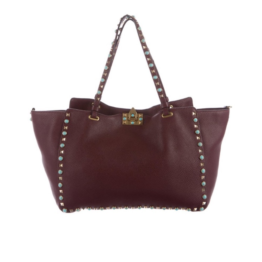 Medium oxblood Valentino Rockstud Rolling Tote